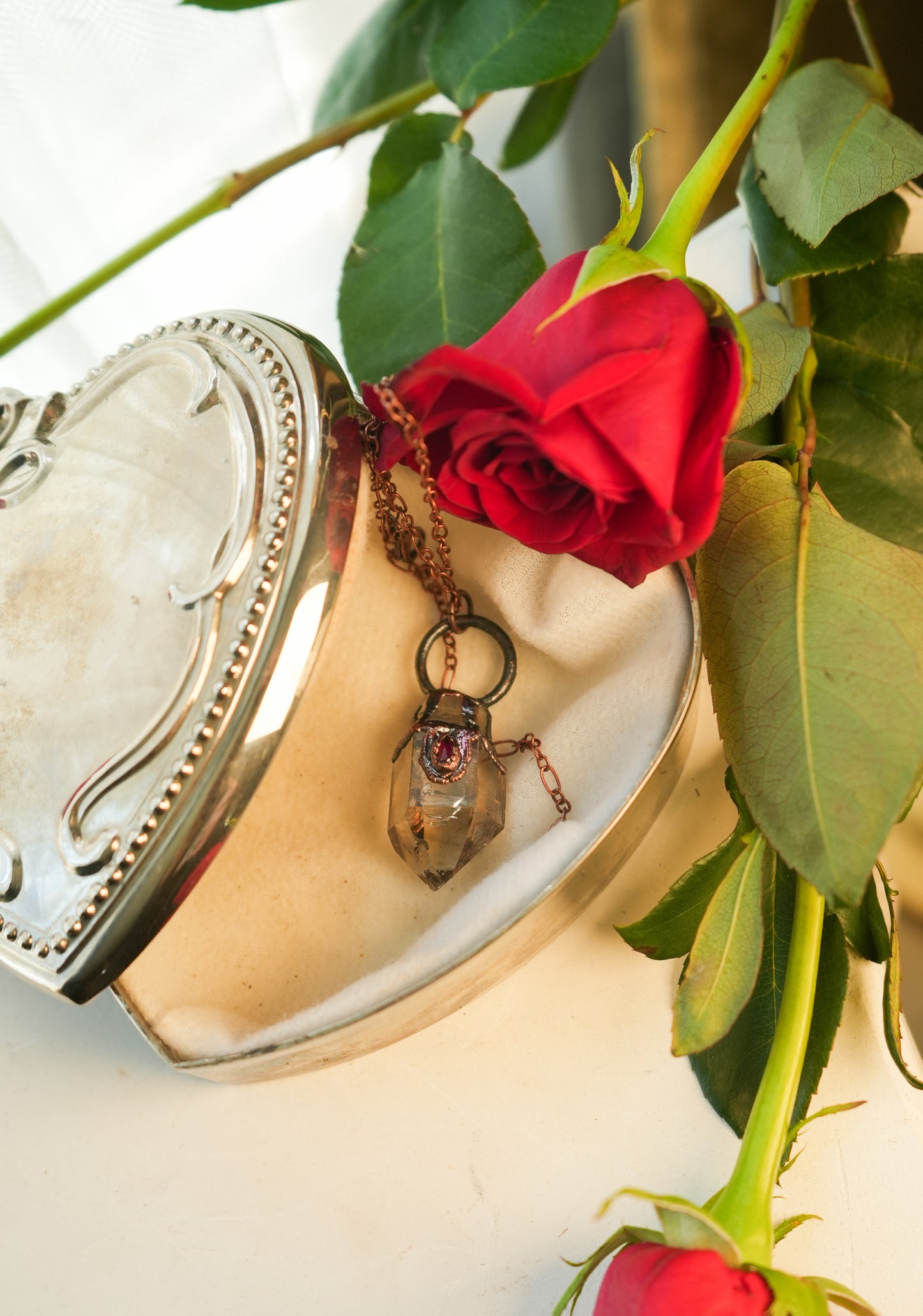 Electroformed Copper Quartz and garnet pendant