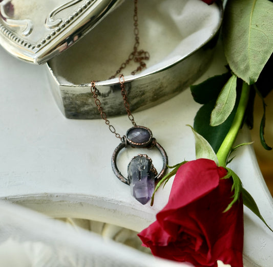 Electroformed Copper Amethyst + Star Sapphire Pendant